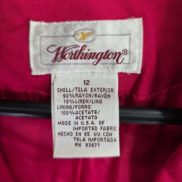 Womens Vintage Worthington Red Shirt Short Sleeve Button-Up Linen Blend Size 12 - Picture 2 of 6